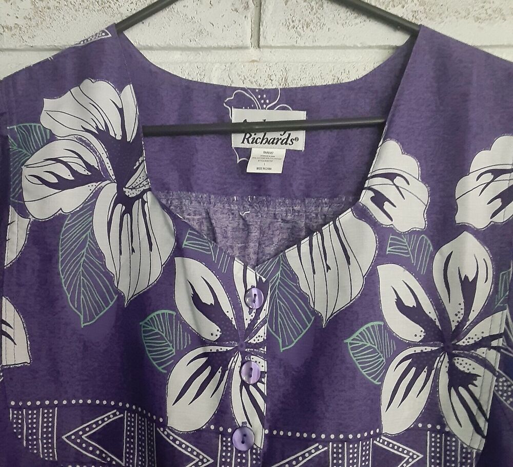 Vintage Anthony Richards Day Dress sz L Tropical Floral Purple